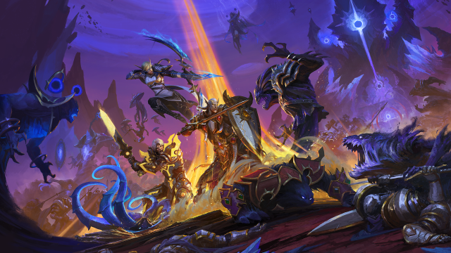 Midnight Album Titelbild World of Warcraft Artwork: Bekannte Persönlichkeiten aus Azeroth kämpfen gegen die einfallenden Monster der Leere.